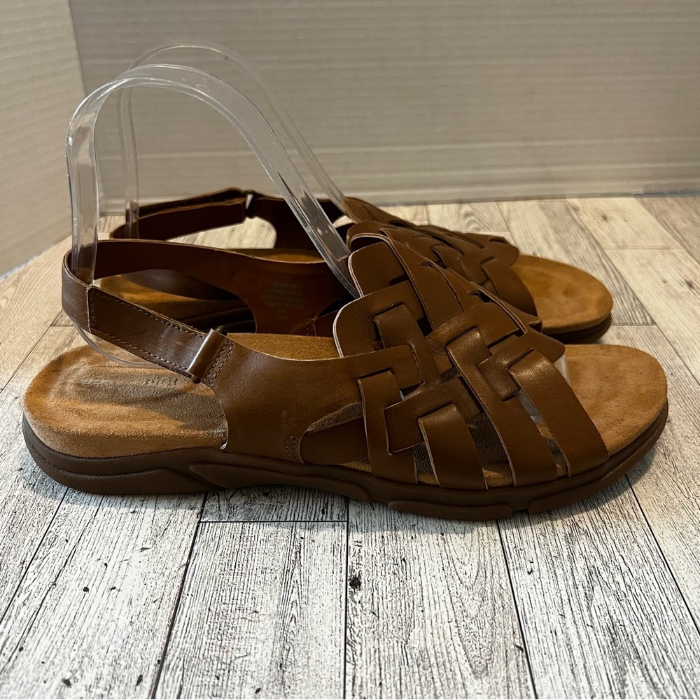 Easy Spirit Maryan Leather Sandals Women's Cognac size 9.5 WIDE Boho Hippie